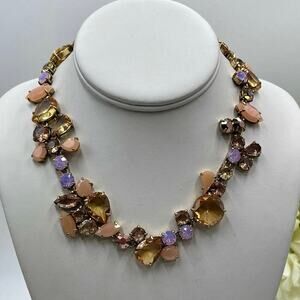 J.‎ Crew Asymmetrical Statement Crystal Necklace Metallic Pink MultiColor